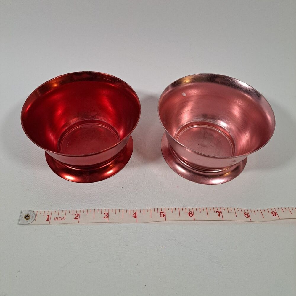 Lot 2  VTG MCM Mid Century Bascal Aluminum Dessert Bowls Ice Cream Pink Red READ